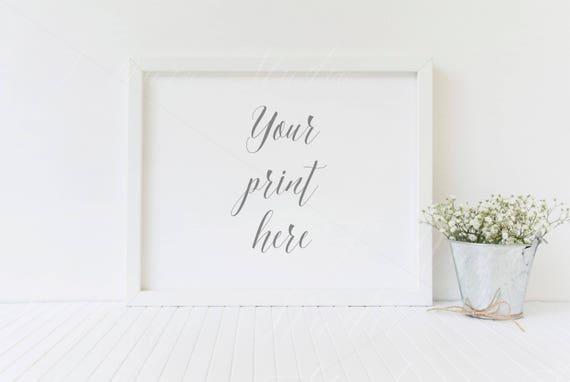 White Horizontal Frame Mock Up Floral Mockup