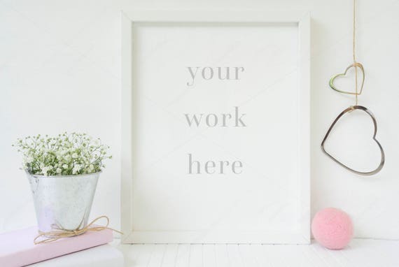 White Frame Mock Up Floral Mockup Vertical Mockup Stock Etsy