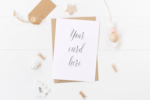 Xmas Stationery Mockup 5x7 Inch Kraft Card Mockup Etsy