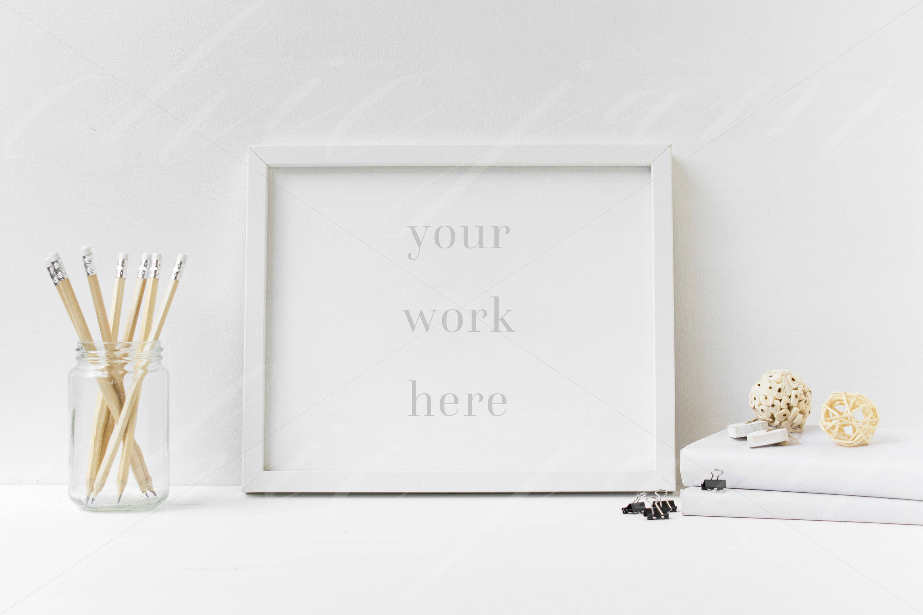 Horizontal Frame MockUp White Frame Mock up Styled stock