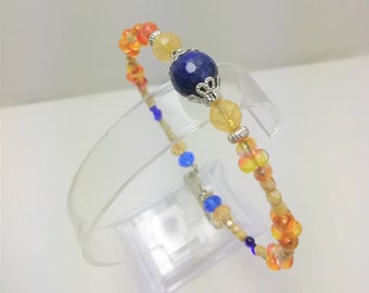 Bangle stone, boho beads, silver chain and charms