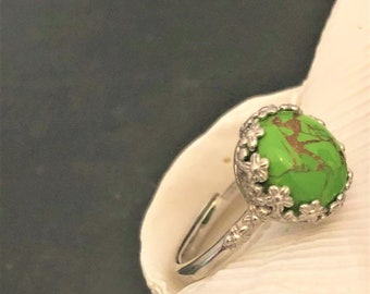 Adjustable Ring Silver 925 Turquoise Green Copper
