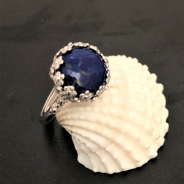 Bague Ajustable En Argent925 Et Cabochon Lapis Lazuli