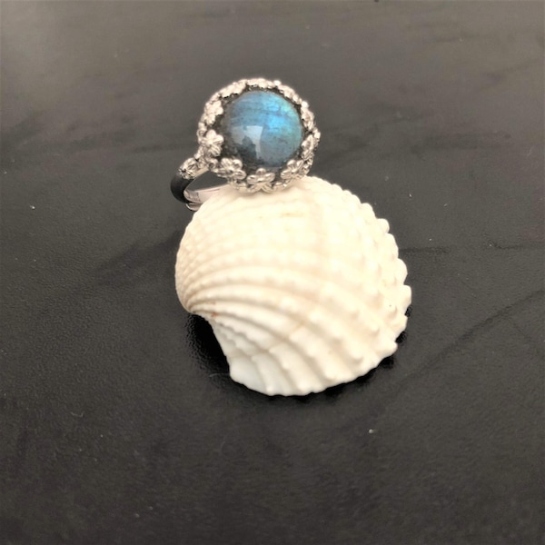 Bague Argent 925 Et Labradorite (ajustable)