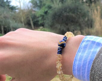 Original men's bracelet with African pearl, lapis lazuli and citrine