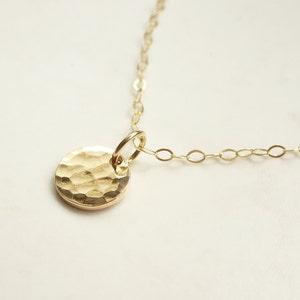 Gold Disc Necklace UK - Solid 9ct Gold Disc Pendant - Small Hammered Gold Disc Necklace - Delicate Gold Necklace -Minimal Gold Coin Necklace