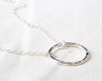 Silver Circle Necklace - Sterling Silver Eternity Necklace - Adjustable Silver Circle Pendant - Hammered Circle Necklace - Simple Necklace