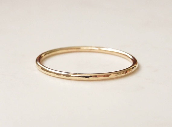 9ct Gold Ring UK - Solid Recycled 9ct Yellow Gold Ring - Skinny Gold Ring - Thin Wedding Band - Gold Stacking Ring - Hammered Gold Band UK