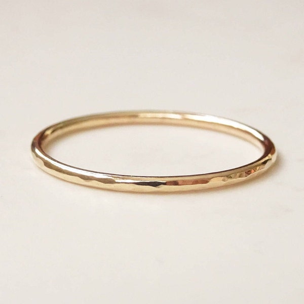 9ct Gold Ring UK - Solid Recycled 9ct Yellow Gold Ring - Skinny Gold Ring - Thin Wedding Band - Gold Stacking Ring - Hammered Gold Band UK