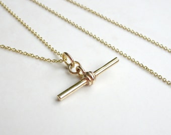 Gold T Bar Necklace - 9ct Solid Gold T Bar Pendant - T-Bar Chain Necklace - Yellow Gold Necklace - Delicate Gold T-Bar Fob Necklace