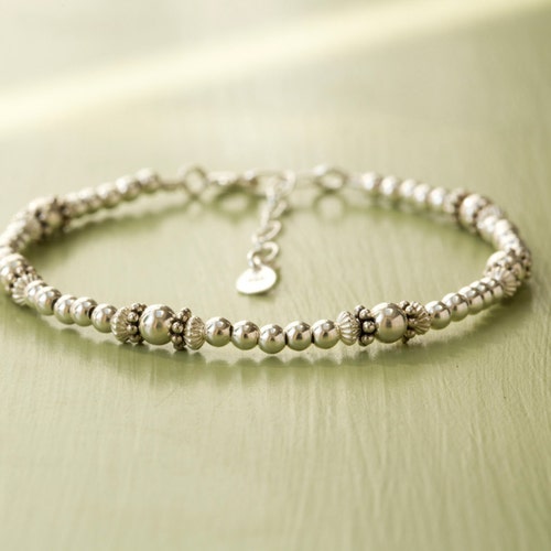 Sterling Silver Bead Bracelet Beaded Silver Bracelet Etsy UK
