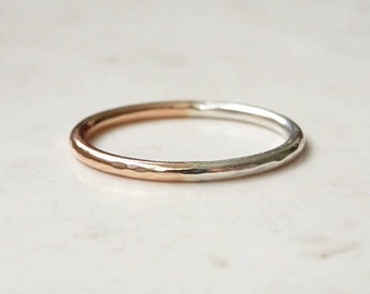 Rose Gold Ring - 9ct Rose Gold and Silver Stacking Ring - Silver Ring- Rose Gold Stacking Ring - Mixed Metal Ring - Two Colour Band