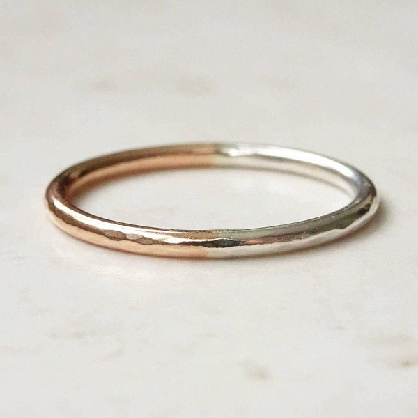 Rose Gold Ring - 9ct Rose Gold and Silver Stacking Ring - Silver Ring- Rose Gold Stacking Ring - Mixed Metal Ring - Two Colour Band