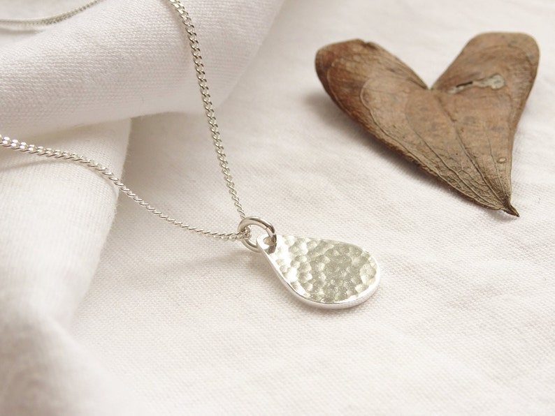 Silver Teardrop Pendant Sterling Silver Necklace Hammered - Etsy UK