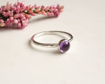 Silver Amethyst Ring - Stacking Ring - Purple Stone Ring - Delicate Amethyst Ring - February Birthstone Ring