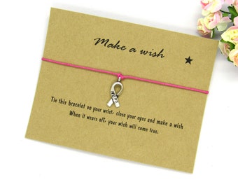 Breast Cancer Bracelet. Breast Cancer ribbon, Gifts ideas, Wish Bracelet, Cancer awareness ribbon , Cancer Survivor gift, Pink ribbon, Hope
