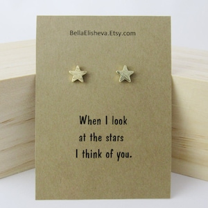 Gold Star Earrings, Friendship Gift, Earrings with card, Small Star Earrings, Small Studs. Star Jewelry.