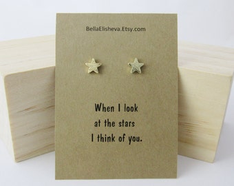 Gold Star Earrings, Friendship Gift, Earrings with card, Small Star Earrings, Small Studs. Star Jewelry.