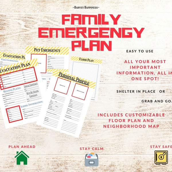 Plan ahead, stay calm and stay safe with these easy to use family emergency printables! Cohesive bright design easy to spot in an emergency!