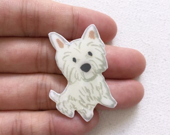 Westie brooch, dog badge pin, jewelry, westie enamel pin, shrink plastic, handmade pinback pin