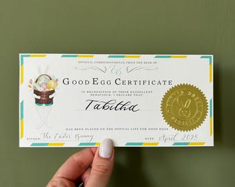 Personalised 'Good Egg' Certificate from the Easter Bunny Rabbit with Envelope