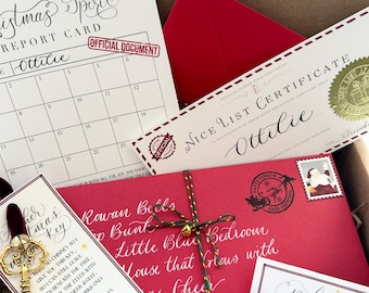 Caixa de Natal de Luxo com Carta Personalizada do Papai Noel, Chave Mágica, Comida Ecológica para Renas e Certificado de Boas Ações.