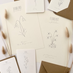 Impresión y tarjetas de flores de nacimiento personalizadas / Regalo y tarjeta de cumpleaños de abril y mayo / Arte floral del mes
