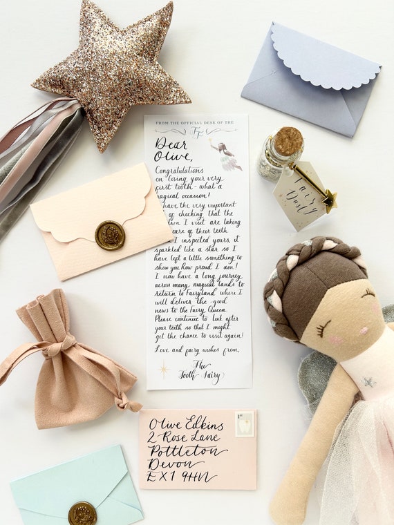 Personalised Mini Tooth Fairy Letter for First Tooth with Optional Tooth Pouch, Fairy Dust & Certificate for Lost Tooth