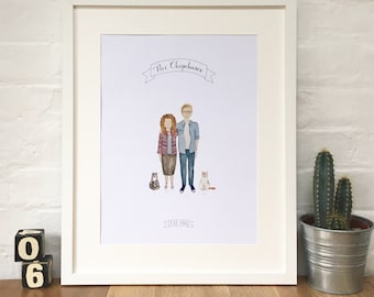 Bespoke Personalised Family Portrait Illustration, Custom Watercolour Digital Portrait, Pet Portrait, Couples Portrait