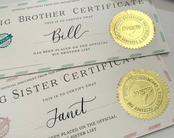 New Baby Pregnancy Announcement for Big Brothers and Sisters - Certificate and Letter Keepsake for Siblings