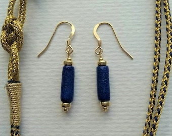 Egyptian Faience Tube Earrings with Gold Filled Spacer Beads and Fittings