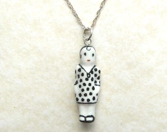 Frozen Charlotte Spotty Frock Doll Pendant with Sterling Silver Chain