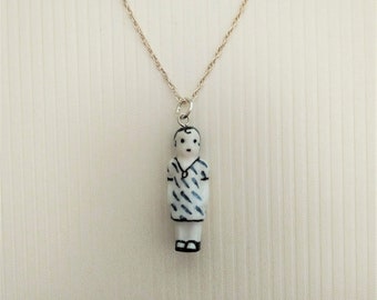 Frozen Charlotte Blue Dash Doll Pendant with Sterling Silver Chain