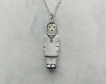 Frozen Charlotte Sailor Doll Pendant with Sterling Silver Chain