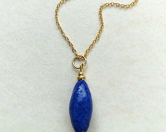 Cobalt Blue Egyptian Faience Bead Pendant with 18 inch Gold Filled Chain and Fittings