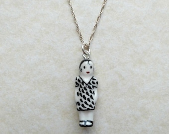 Frozen Charlotte Teardrop Frock Doll Pendant with Sterling Silver Chain and Fittings