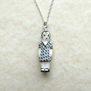 Frozen Charlotte Blue Teardrop Doll with Sterling Silver Chain and Fittings