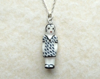 Frozen Charlotte Blue Teardrop Doll with Sterling Silver Chain and Fittings