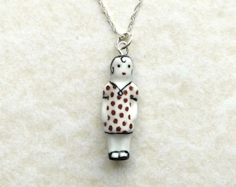 Frozen Charlotte Red Spot Frock Pendant with Sterling Silver Chain