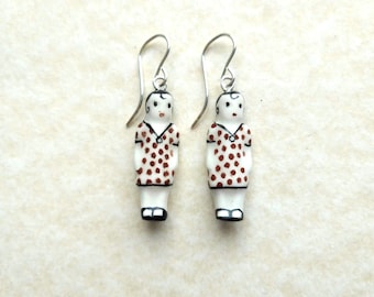 Frozen Charlotte Red Spot Dressed Doll with Sterling Silver Ear Wires and Fittings