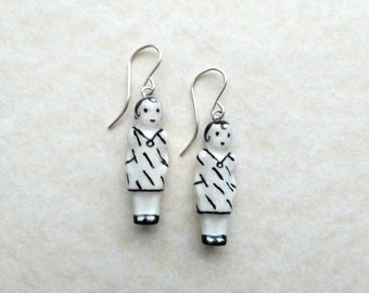 Frozen Charlotte Long Dash Frock Earrings with Sterling Silver Fittings