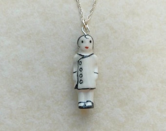 Frozen Charlotte Side Buttoned Pendant with Sterling Silver Chain
