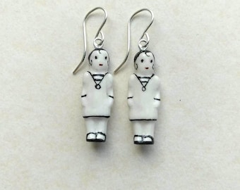 Frozen Charlotte sailor doll earrings with sterling silver fittings