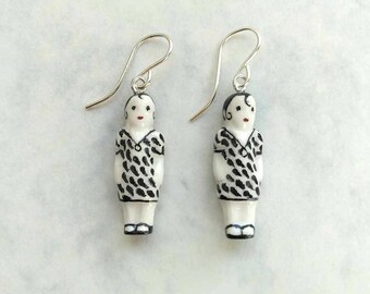 Frozen Charlotte Black Teardrop Frock Doll Earrings