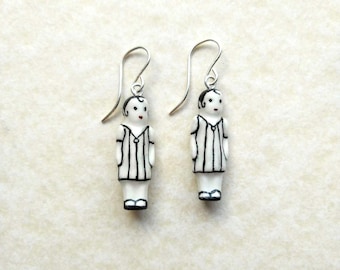 Frozen Charlotte Pleated Frock Doll Earrings with Sterling Silver Fittings