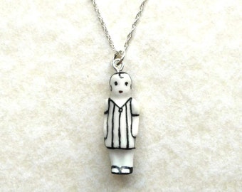 Frozen Charlotte Pleated Frock Pendant with Sterling Silver Chain