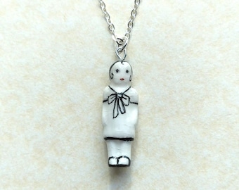Frozen Charlotte with Bow and Short Sleeves with Sterling Silver Chain