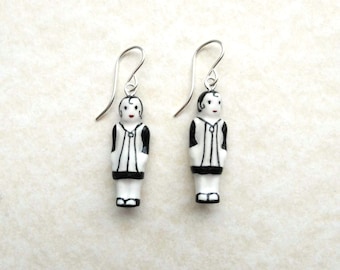 Frozen Charlotte Pleated Smock Doll Earrings with Sterling Silver Fittings