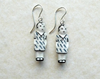 Frozen Charlotte Blue Dash Frock Earrings with Sterling Silver Fittings