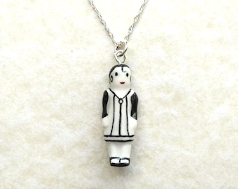 Frozen Charlotte Pleated Smock Pendant with Sterling Silver Chain
